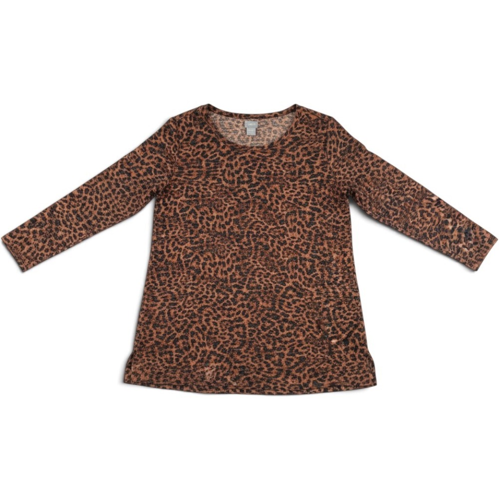 Chicos Leopard Print Long Sleeve Tunic Top Brown Black Size 2 Large US L